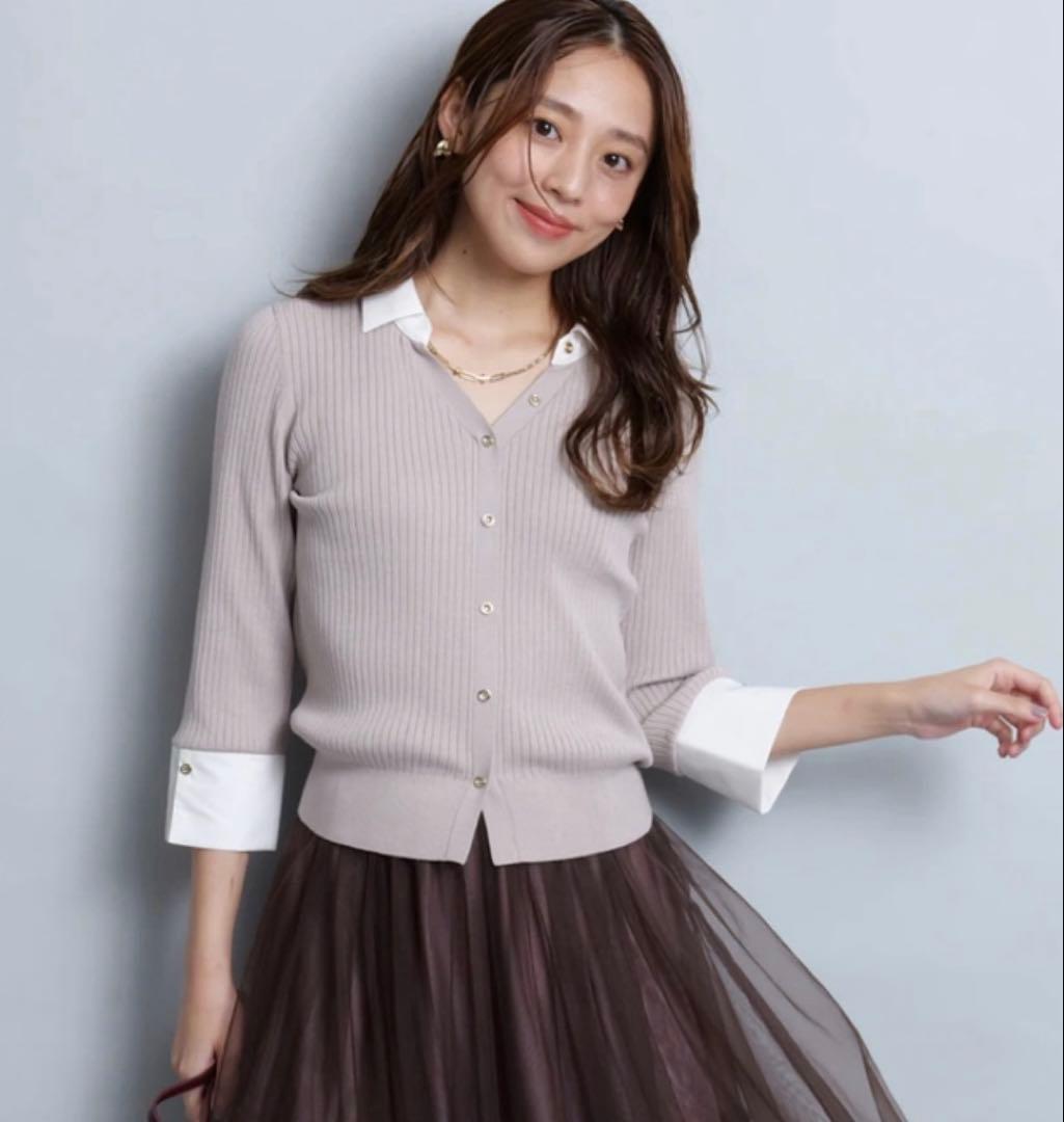 ジャスグリッティー 今期新作 配色シャツカラーニット グレージュ 新品