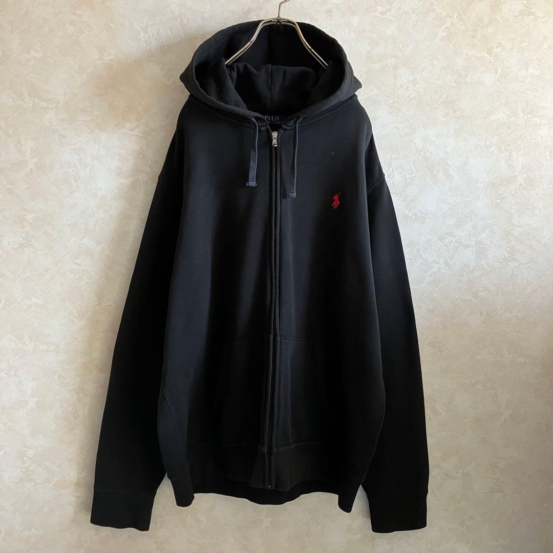 ラルフローレン ポニー刺繍ロゴ ジップパーカー 黒 XL - メルカリ