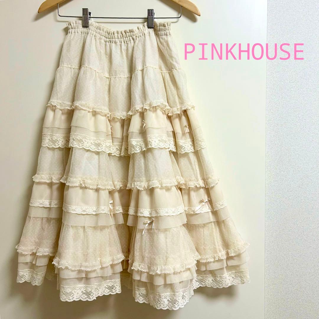 ピンクハウス スカート ピコフリル レース チュール リボン フレア