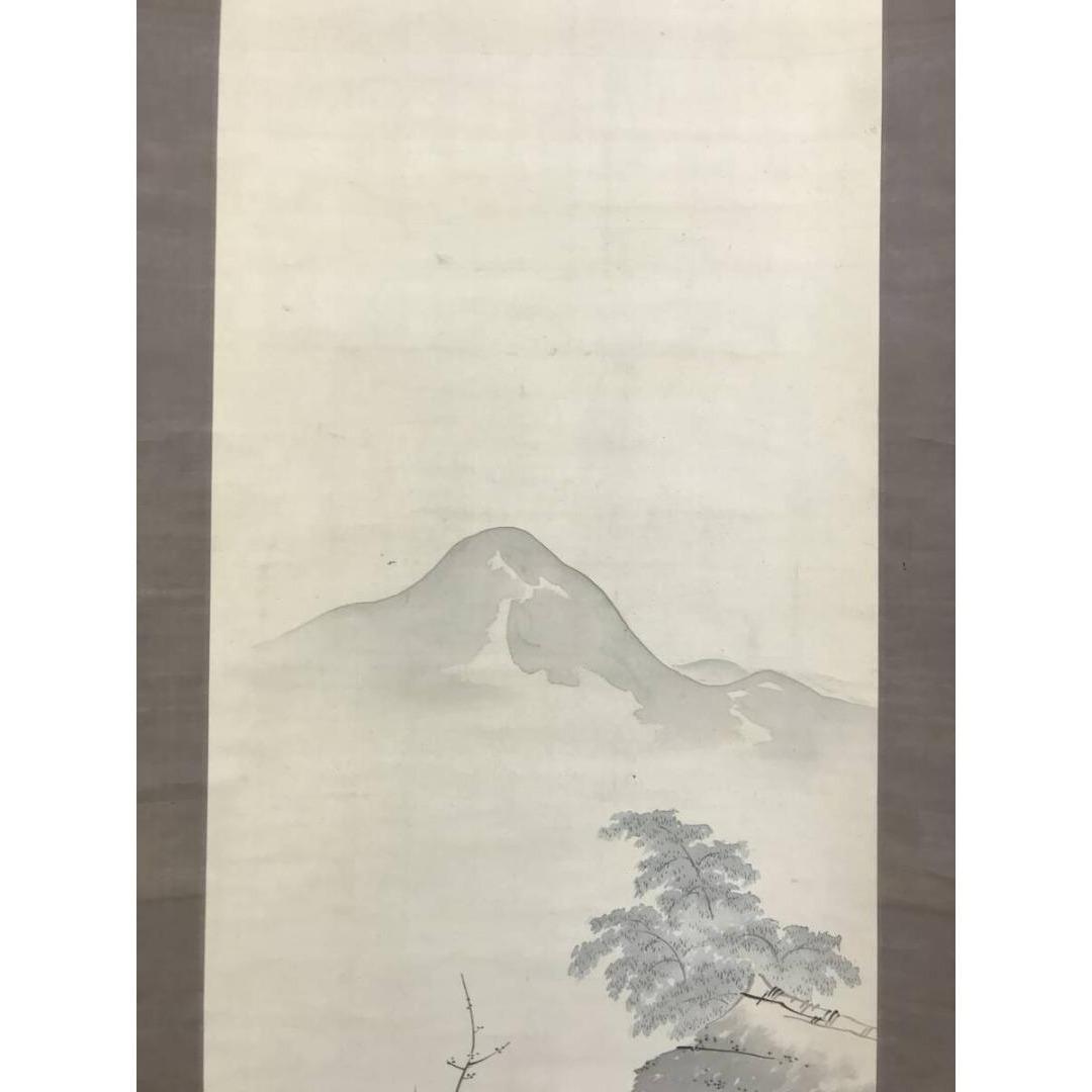 真作/原田圭岳/山水人物図/早春田家図/春の掛軸/掛軸/名家伝来/AK-489