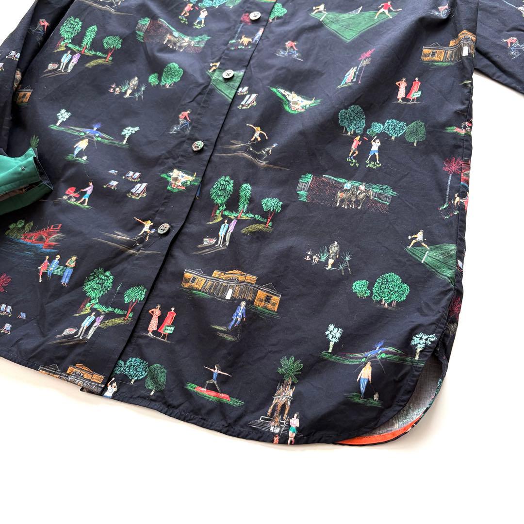 美品】ポールスミス ロンドンパークプリント 長袖シャツ ネイビー