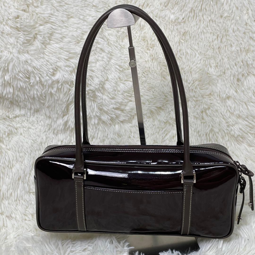 未使用級 HAMANO ハマノ 濱野皮革工藝 エナメルサイドボストンバッグ