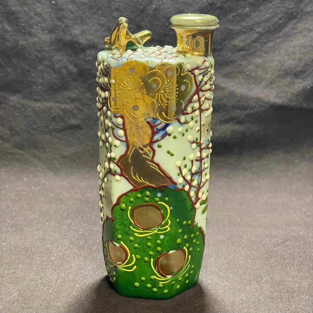 時代物 清水焼 染付金彩 うぐいす徳利 鳴き徳利 / 酒器 昭和レトロ