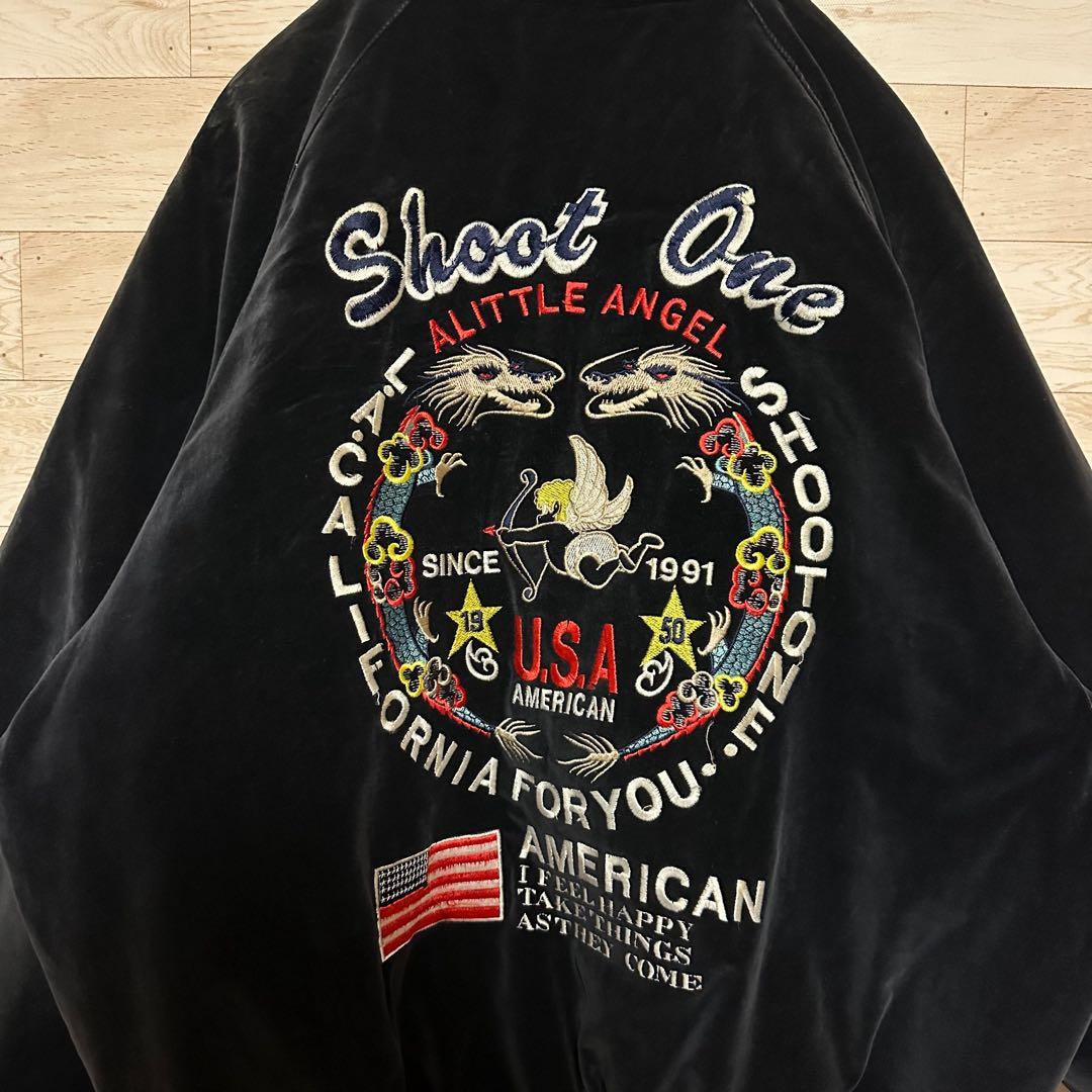✨shoot one 希少デザイン USA ベロア スカジャン 刺繍 M✨ - メルカリ