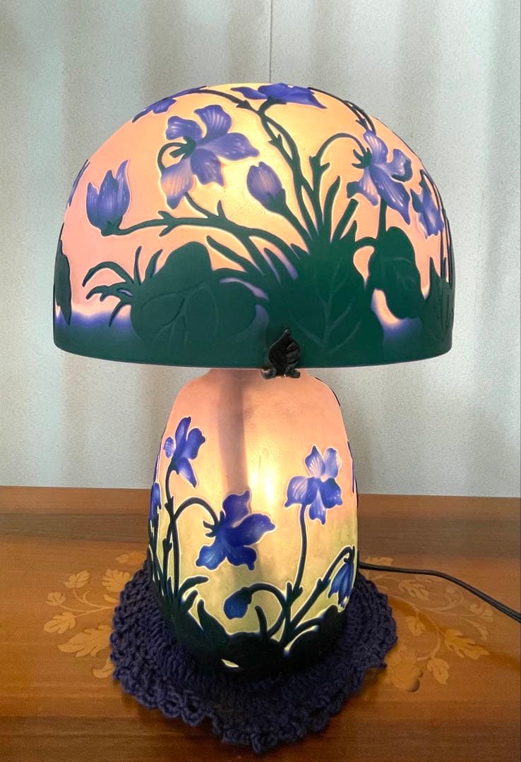 エミール・ガレ風 キノコ型2灯ランプ お花柄 美品 - メルカリ