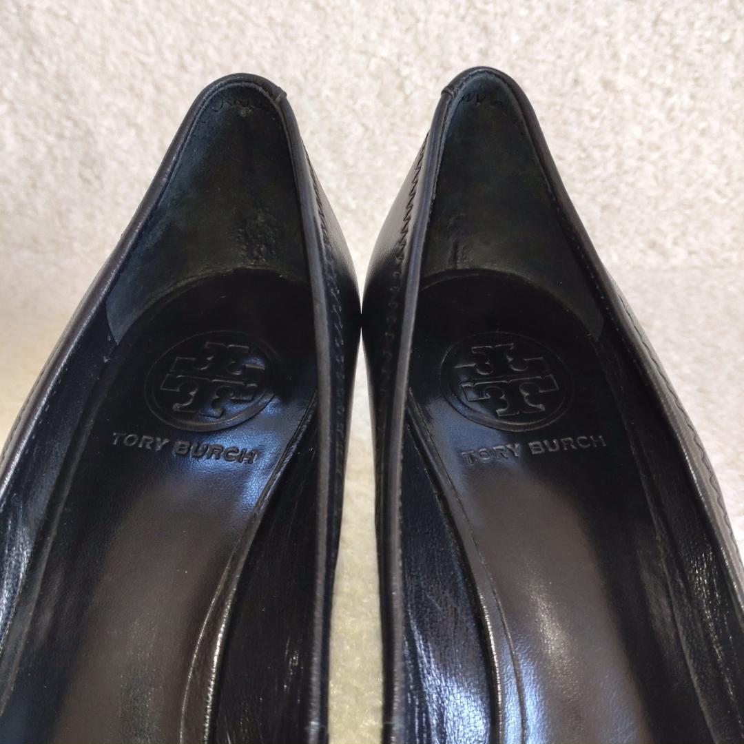 トリーバーチ サリーウェッジ ブラックパンプス ゴールドロゴ カーフ