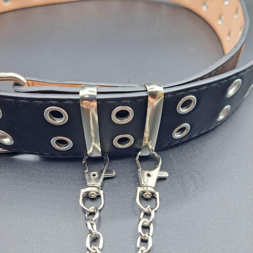 スタッズベルト ダブルピンベルト y2k 黒 スケーター チェーン付き