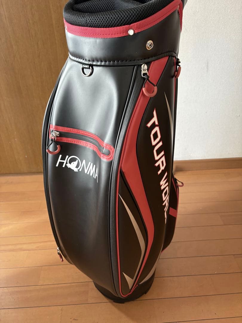 良品 ホンマ TOUR WORLD キャディバッグ 黒/赤 9インチ