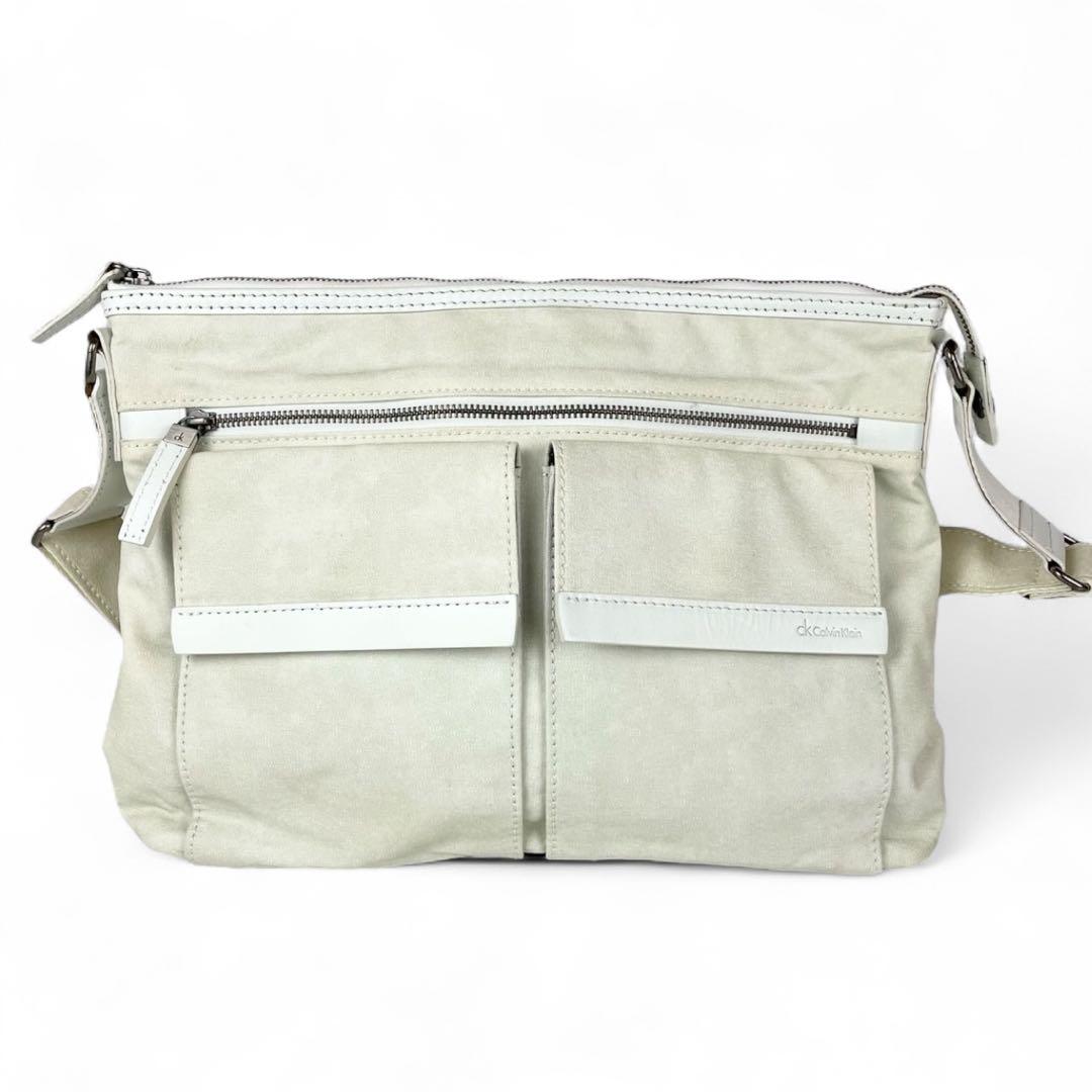 美品】カルバンクライン メッセンジャーバッグ キャンバス 白 ホワイト