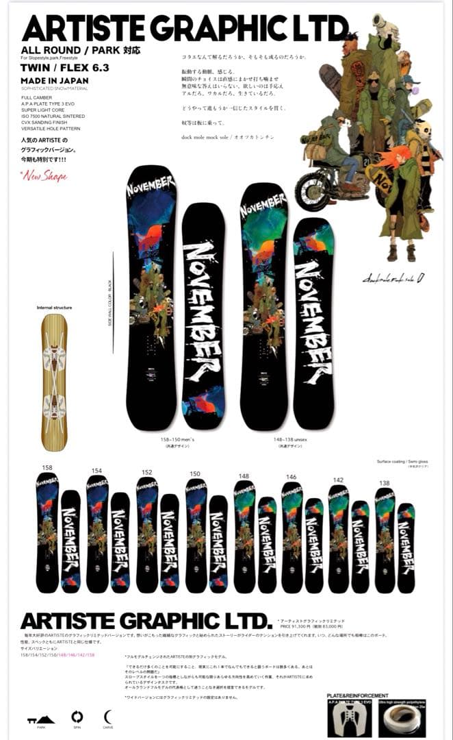 スノーボード November ARTISTE GRAPHIC LTD. 138 NOVEMBER 19-20 ARTISTE GRAPHIC LIMITED スノーボード 日本正規品RBS