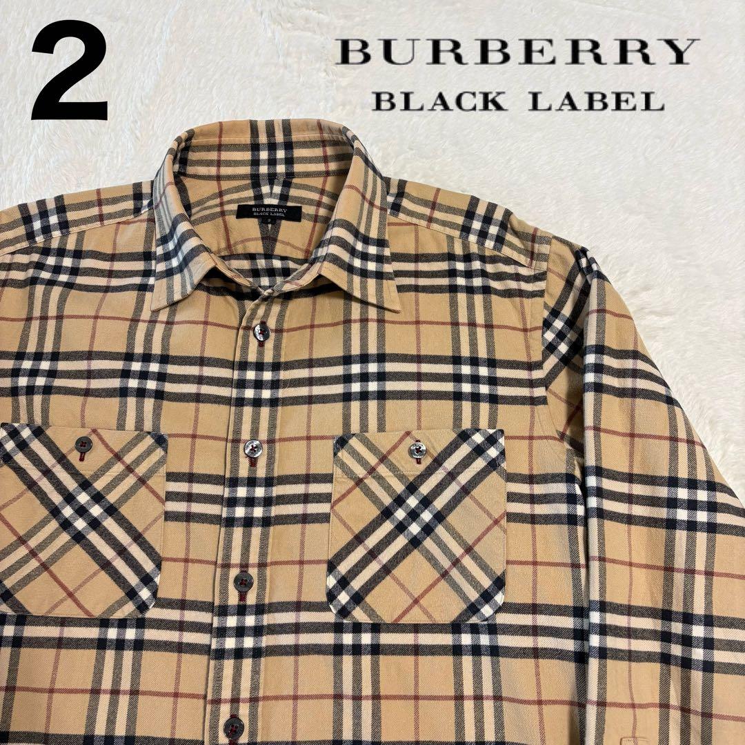 バーバリーブラックレーベル ノバチェック コットンネルシャツ M