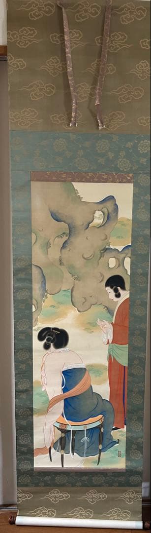橋本永郁 聴琴 美人図 双幅 共箱 漆塗軸先 掛け軸 骨董品 - メルカリ