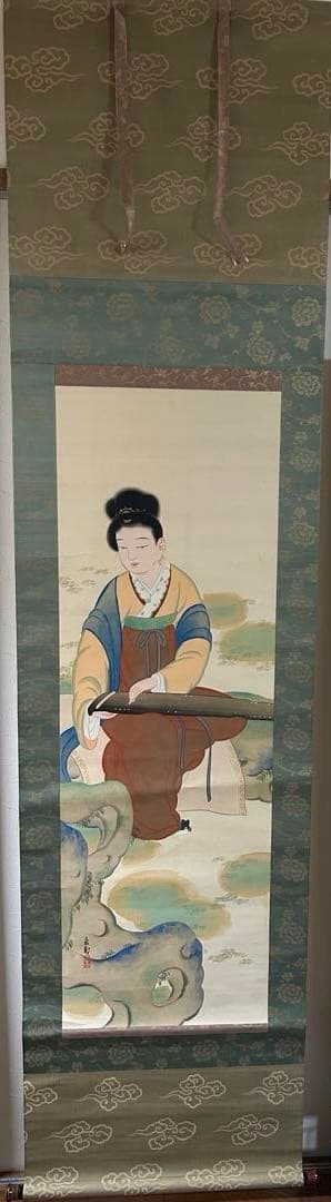 橋本永郁 聴琴 美人図 双幅 共箱 漆塗軸先 掛け軸 骨董品 - メルカリ