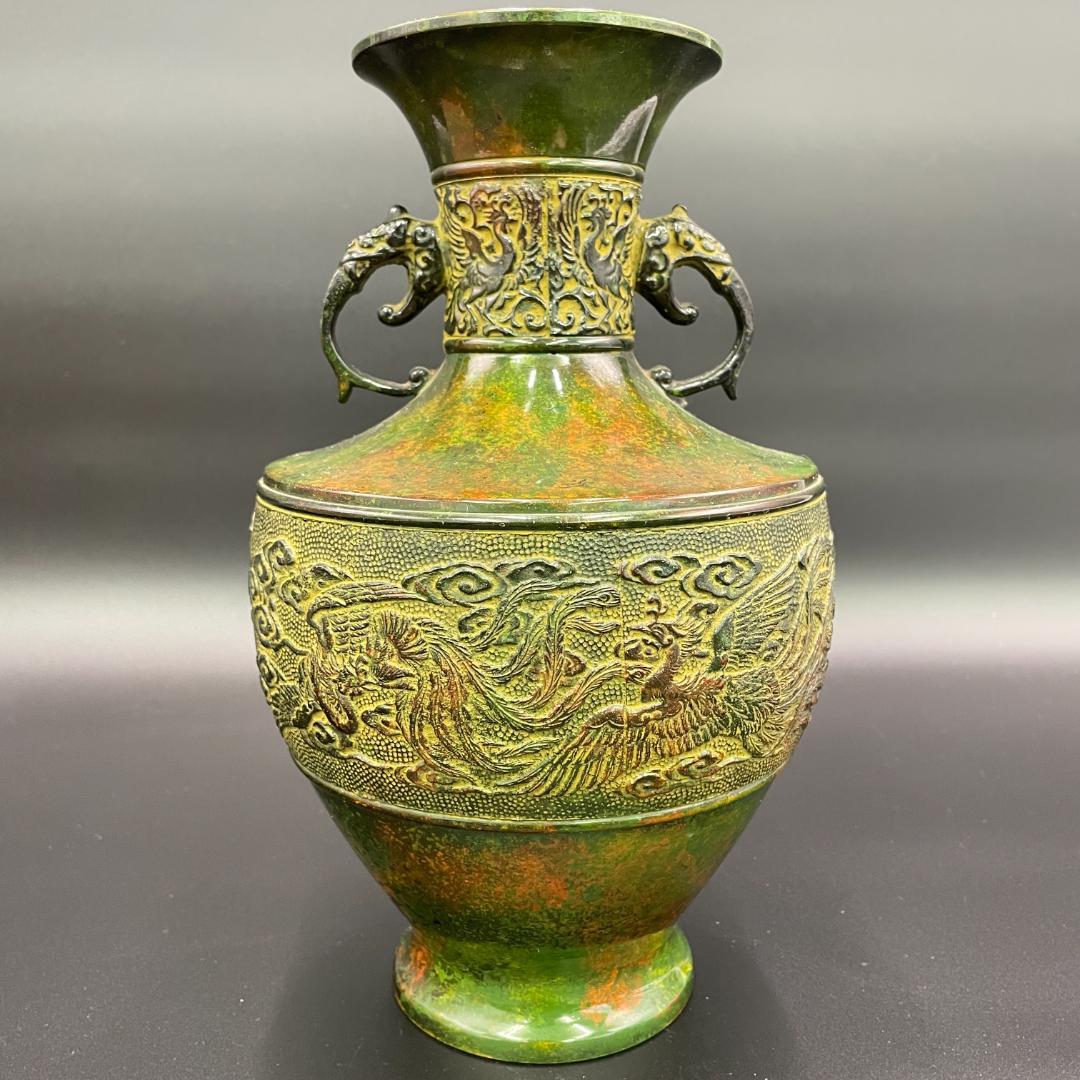 高岡銅器 能作吉秀 作 鋳銅 花瓶 高27cm 共箱付 鳳凰文 R8SB71 - メルカリ