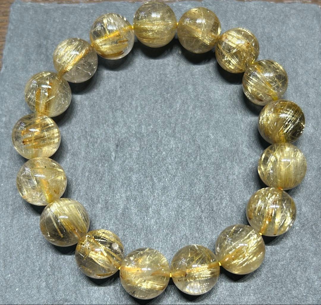 ゴールド　ルチル　クォーツブレスレット　12.5mm