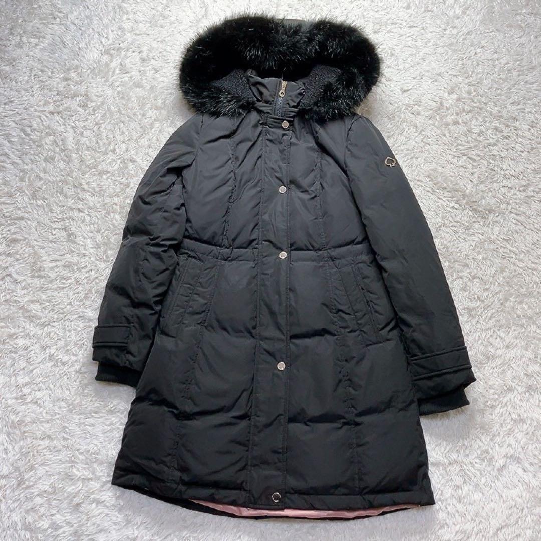 美品 ケイトスペードニューヨーク ダウンコート Aライン ロゴ金具 黒 S