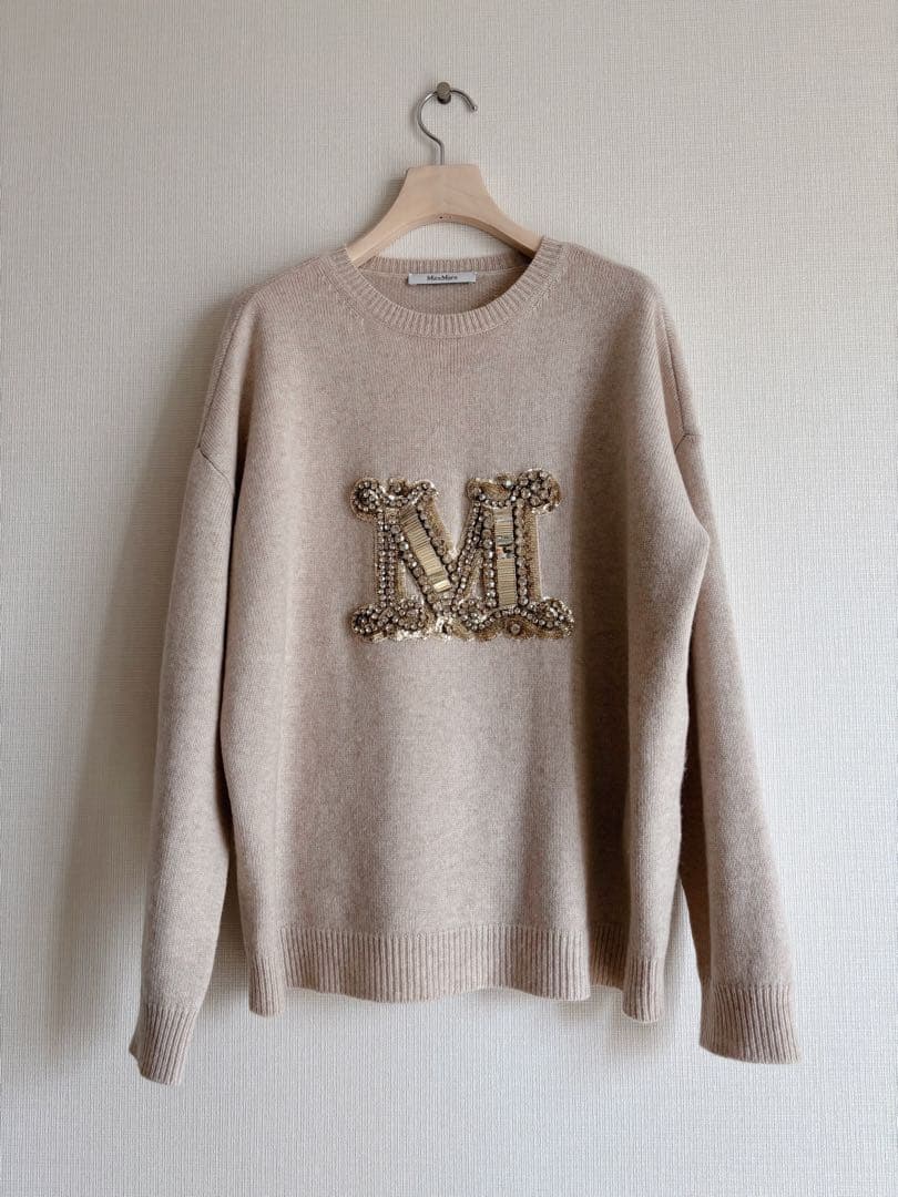 Max Mara マックスマーラ カシミヤ ビジュー ニット ベージュ S Max Mara - Max Mara マックスマーラ カシミヤ ビジュー ニット