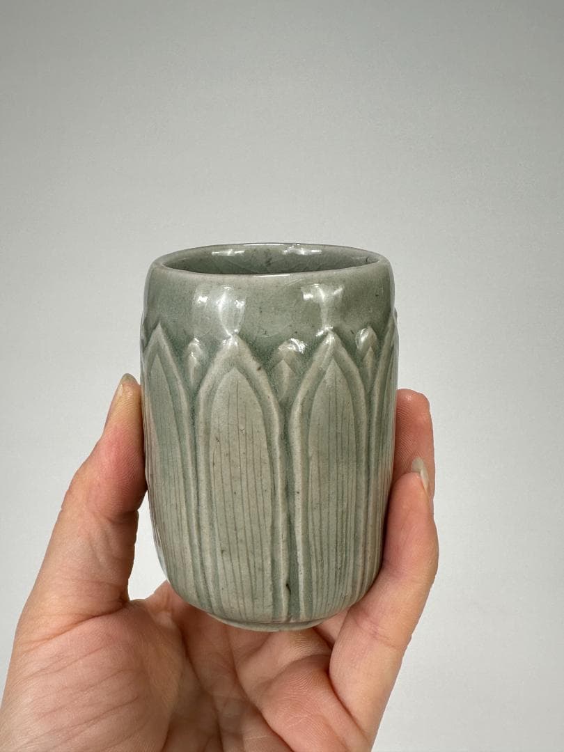 韓国美術 高麗〜李朝時代 高麗青磁 蓮花文筒杯 茶道具 時代 古物 朝鮮