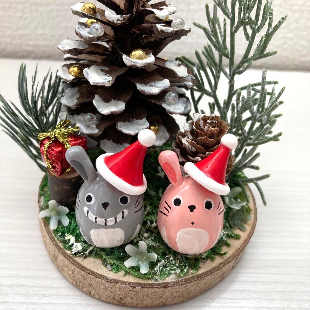 どんぐりアート うさぎさんのホワイトクリスマス 丸太オブジェ - メルカリ
