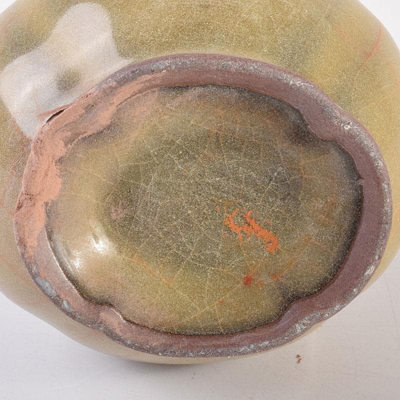 中国 哥窯 青磁 金絲鉄線 氷裂文双耳瓶 C 6910