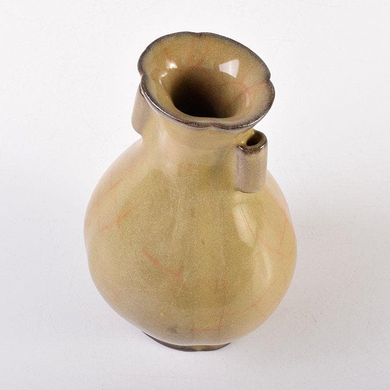 中国 哥窯 青磁 金絲鉄線 氷裂文双耳瓶 C 6910