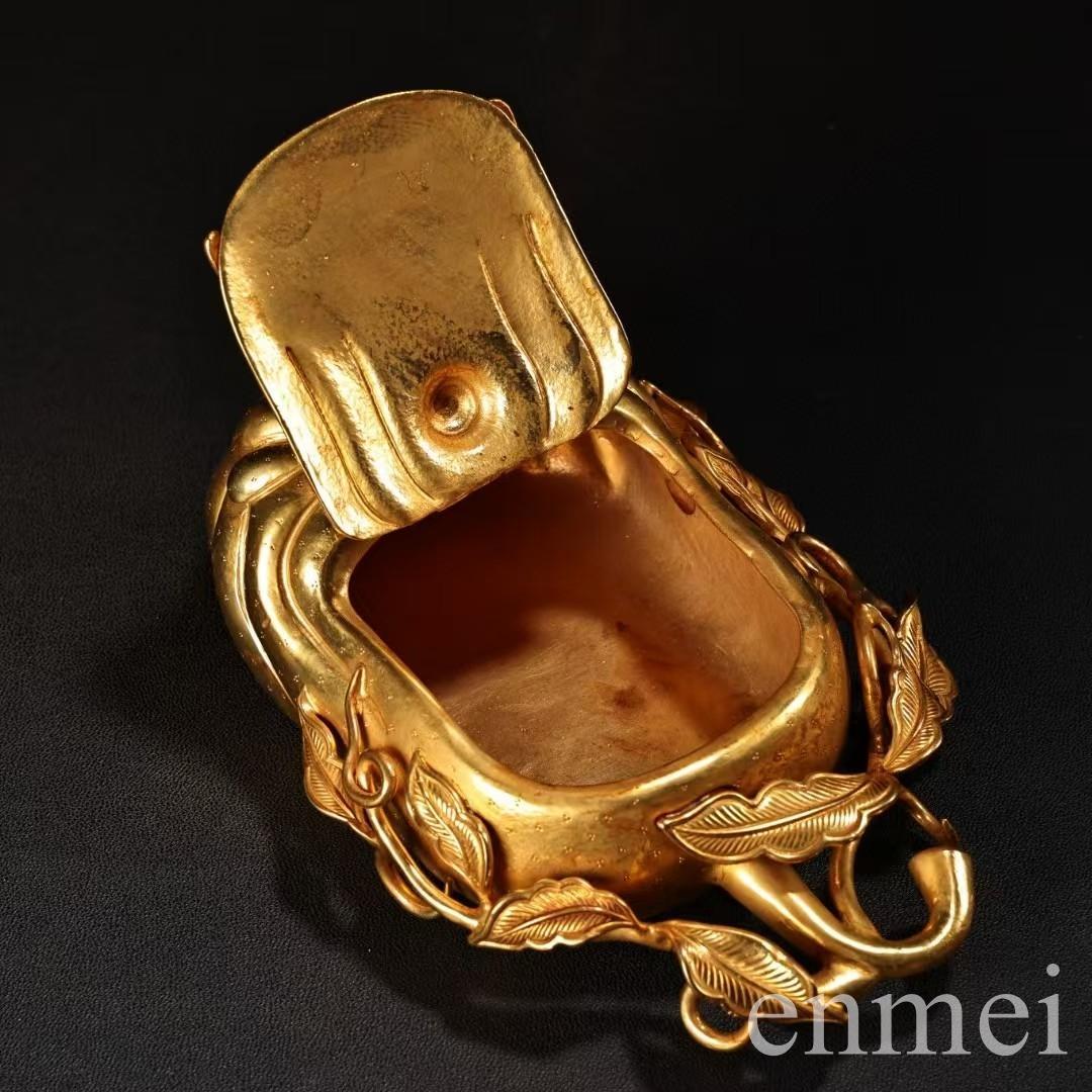 中国古美術・旧蔵鎏金の福瓜型文房筆洗水洗・純手作り・純銅製・置物