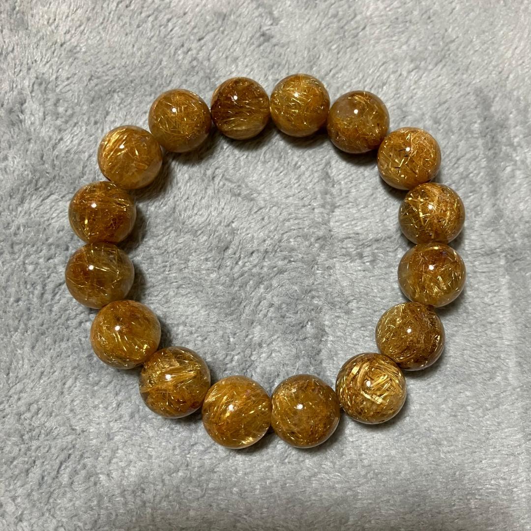 天然 タイチンルチルクォーツ 大玉 ブレスレット 全玉12mm以上 高品質+】タイチンルチルクォーツ 12mm～12.5mm玉 ブレスレット(型番