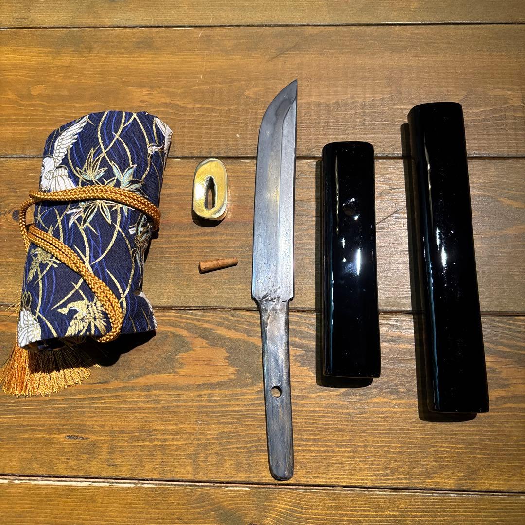 日本刀残欠クラフトナイフNo.57 大業物 和泉守国貞 切先 黒鞘