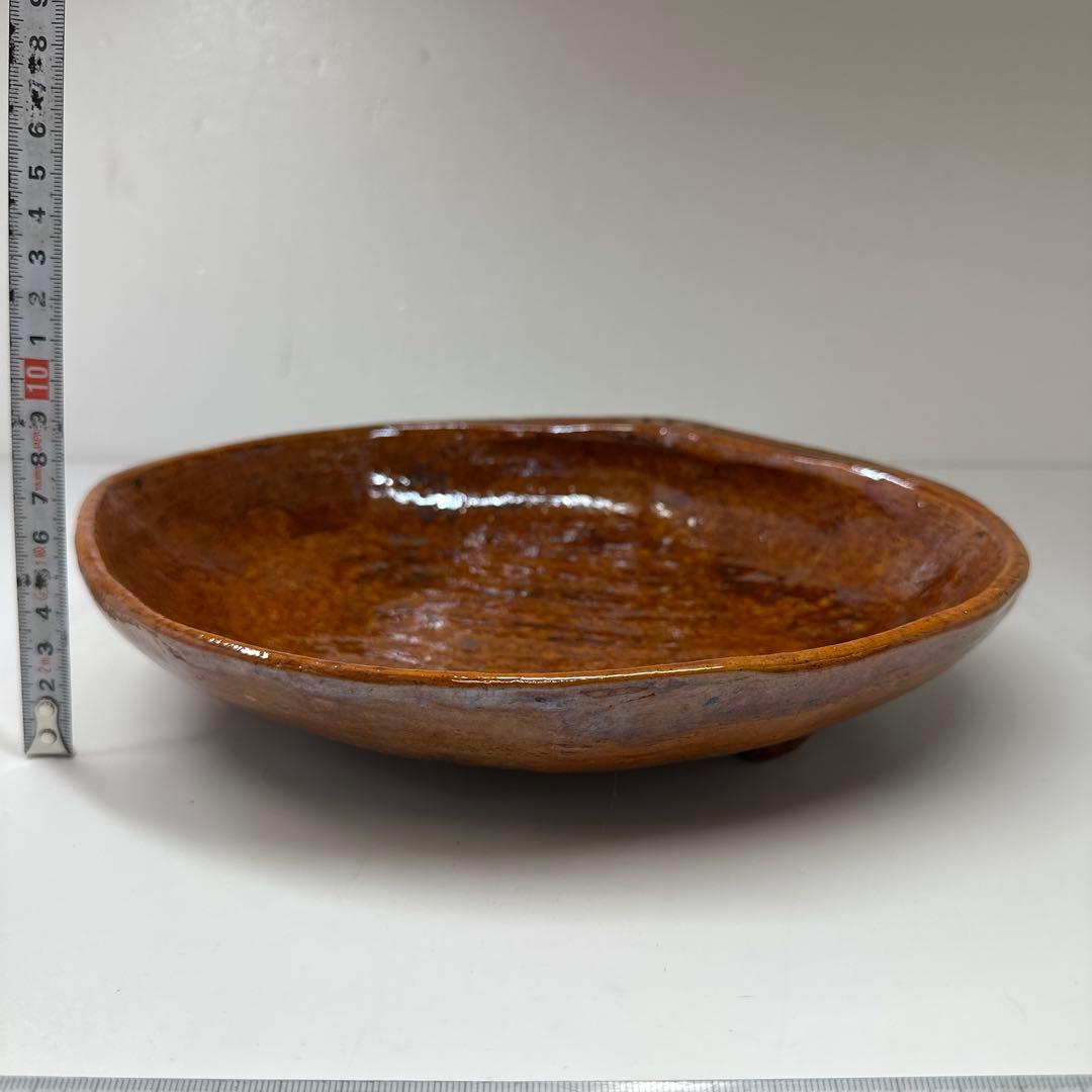 十六代 大樋長左衛門 大樋楽吉貝形大鉢 共箱 最大幅約28㎝ 東Y7-0423⑤