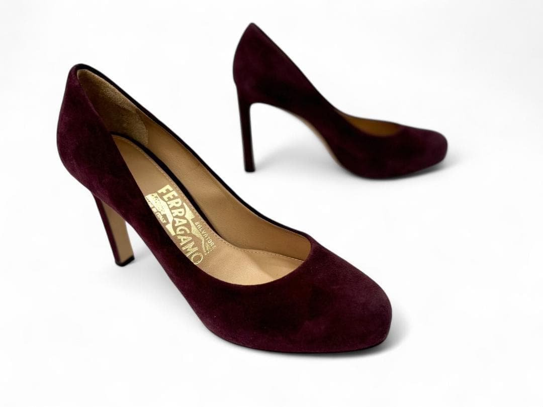 極美品 フェラガモ スエード パンプス ボルドー 5C 22.5cm
