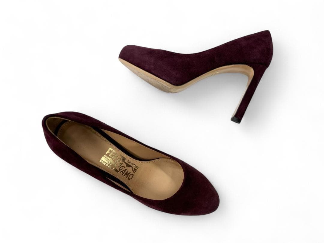 極美品 フェラガモ スエード パンプス ボルドー 5C 22.5cm