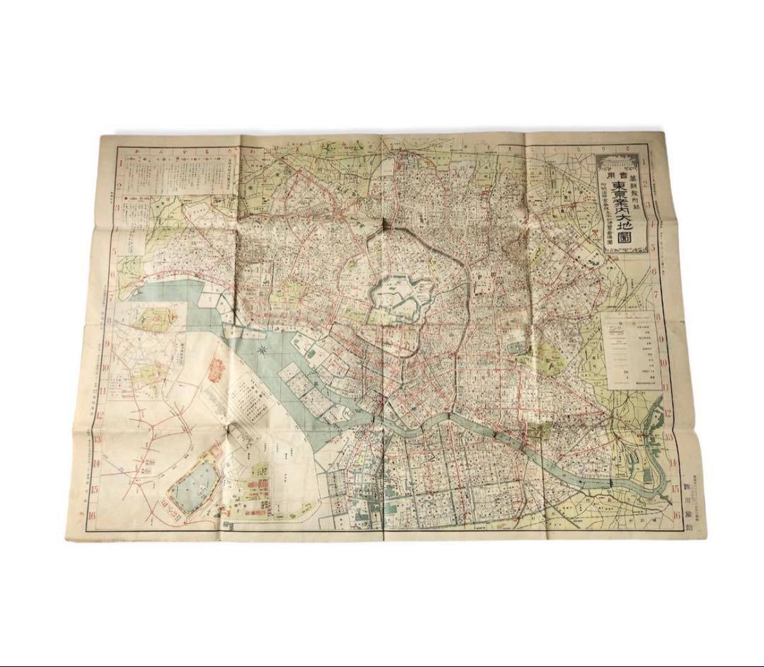 大正11年3月発行　萬朝報附録『実用　東京案内大地図』両面地図/古地図　西川旅館 大正十年 大東京鳥瞰図 巻図 いせ松 凪文庫 / 地図のご購入は「地図の