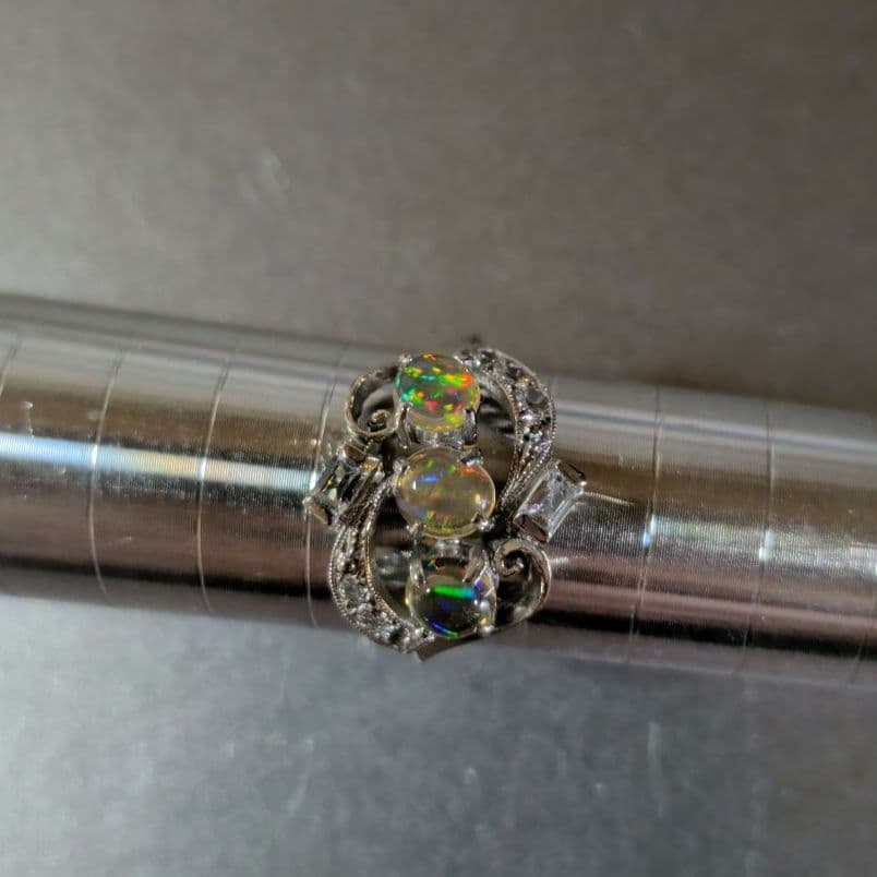 リング　K14　585　WG　天然ウォーターオパール　ガラス　3.16g　ソ付