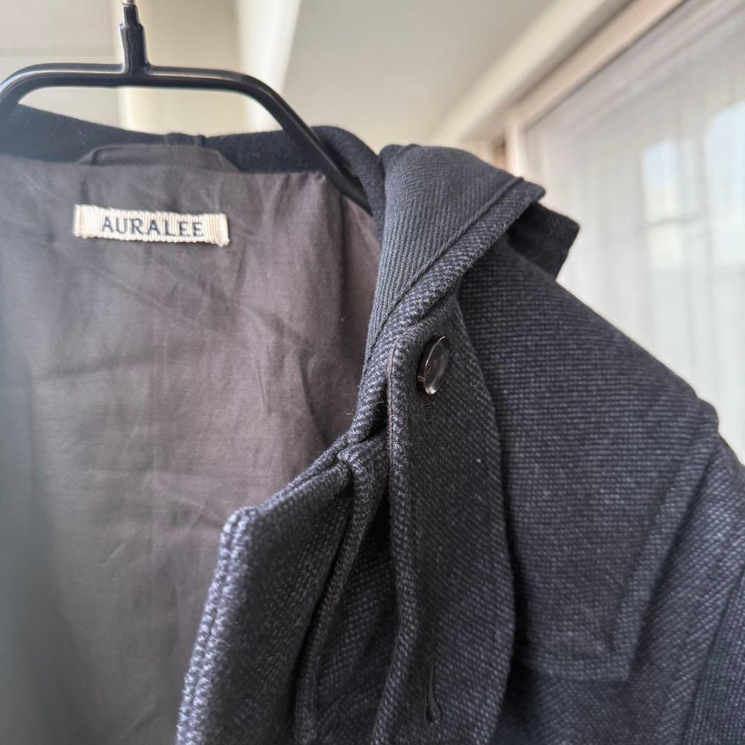 オーラリー】ウールシルクメルトンロングダッフルコート フード付き