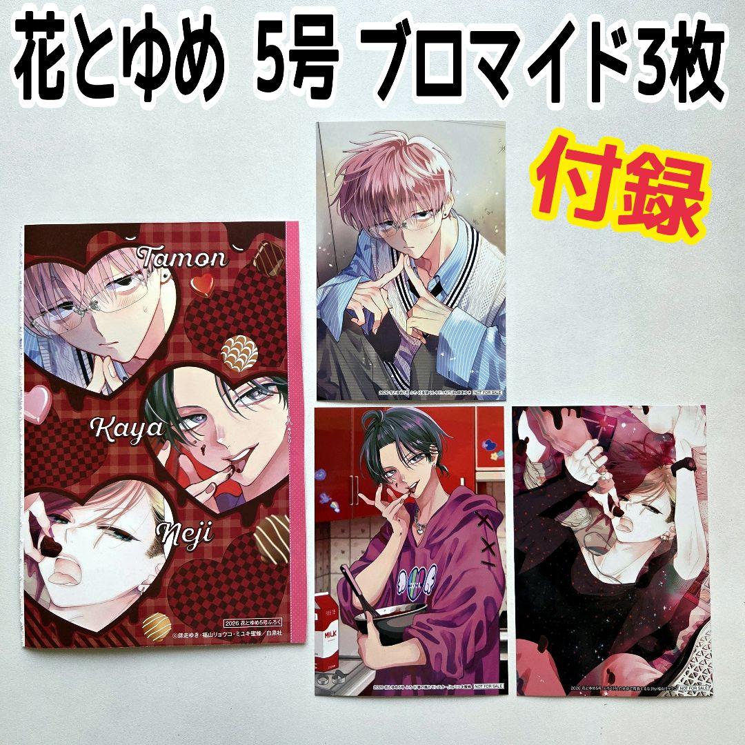 花とゆめ 5号 付録 特製バレンタインメンズブロマイド 3種類+外袋 4点