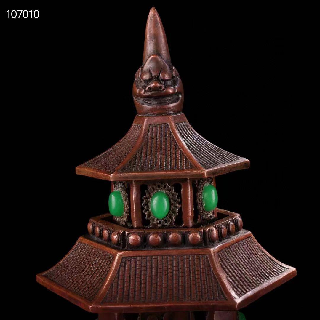 中国古美術・旧蔵純銅製ダチョウ塔型香炉・4.8kg・大器・文房具・置物・風水開運