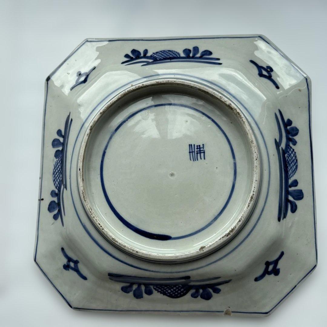 青と白の八角形皿　アンティーク　骨董　大皿