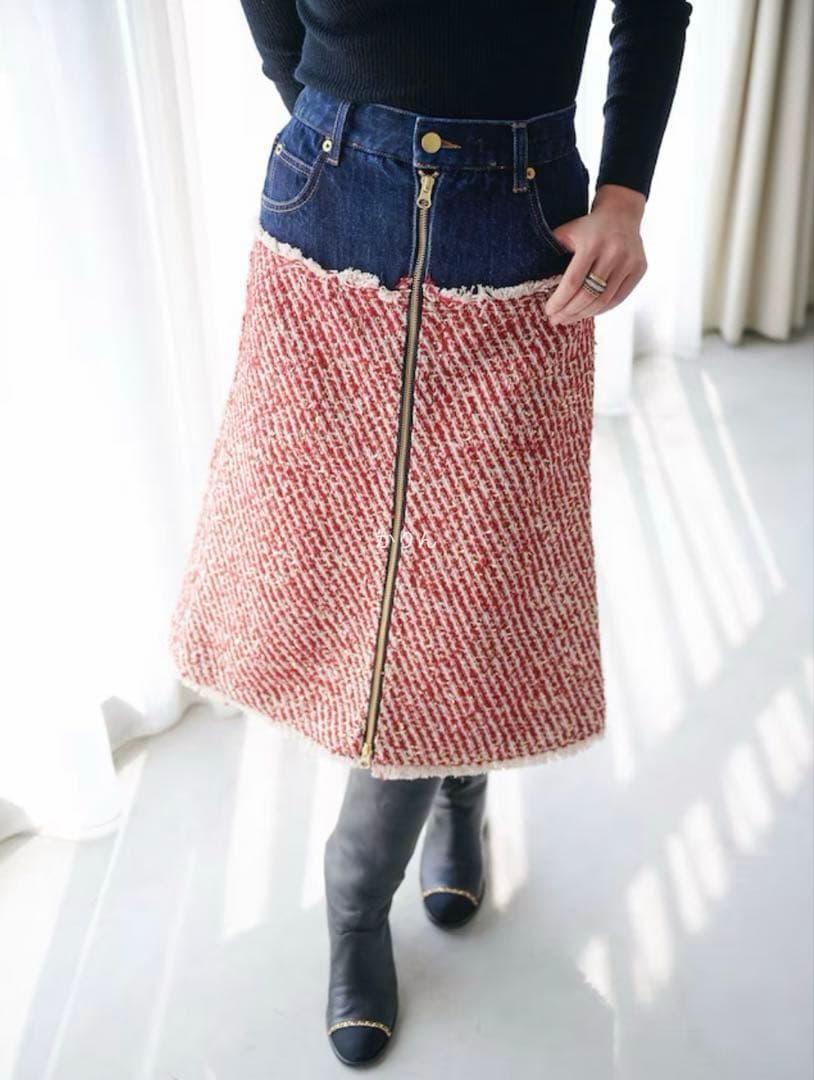 新品 オブリobli デニムツイードドッキングスカート 定価39,050 - メルカリ