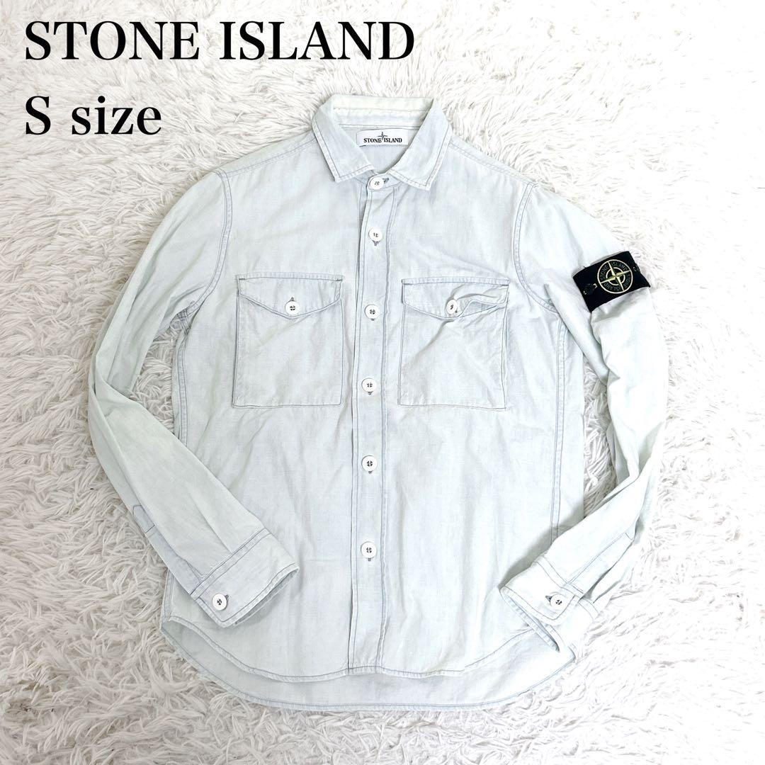 STONE  シャツジャケット　ブルゾン　水色　ワッペン　Sサイズ スタジャン TCダンボール 切替 ワッペン刺繍 アウター ジャケット
