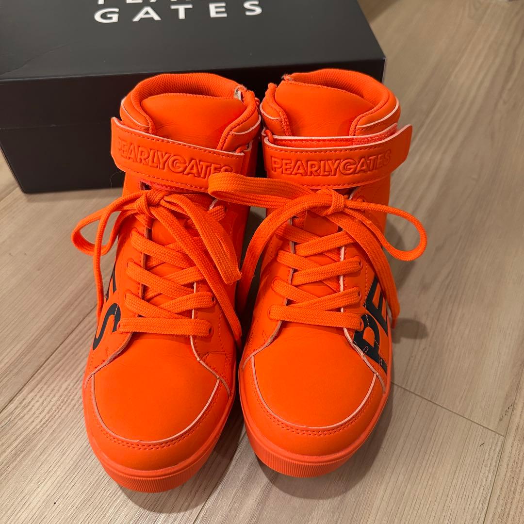【超美品】パーリーゲイツ ゴルフシューズ ハイカット オレンジ 22.5cm