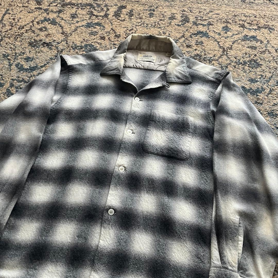 60s arrow オンブレ ウール レーヨン シャツ 白黒 モノトーン 50s