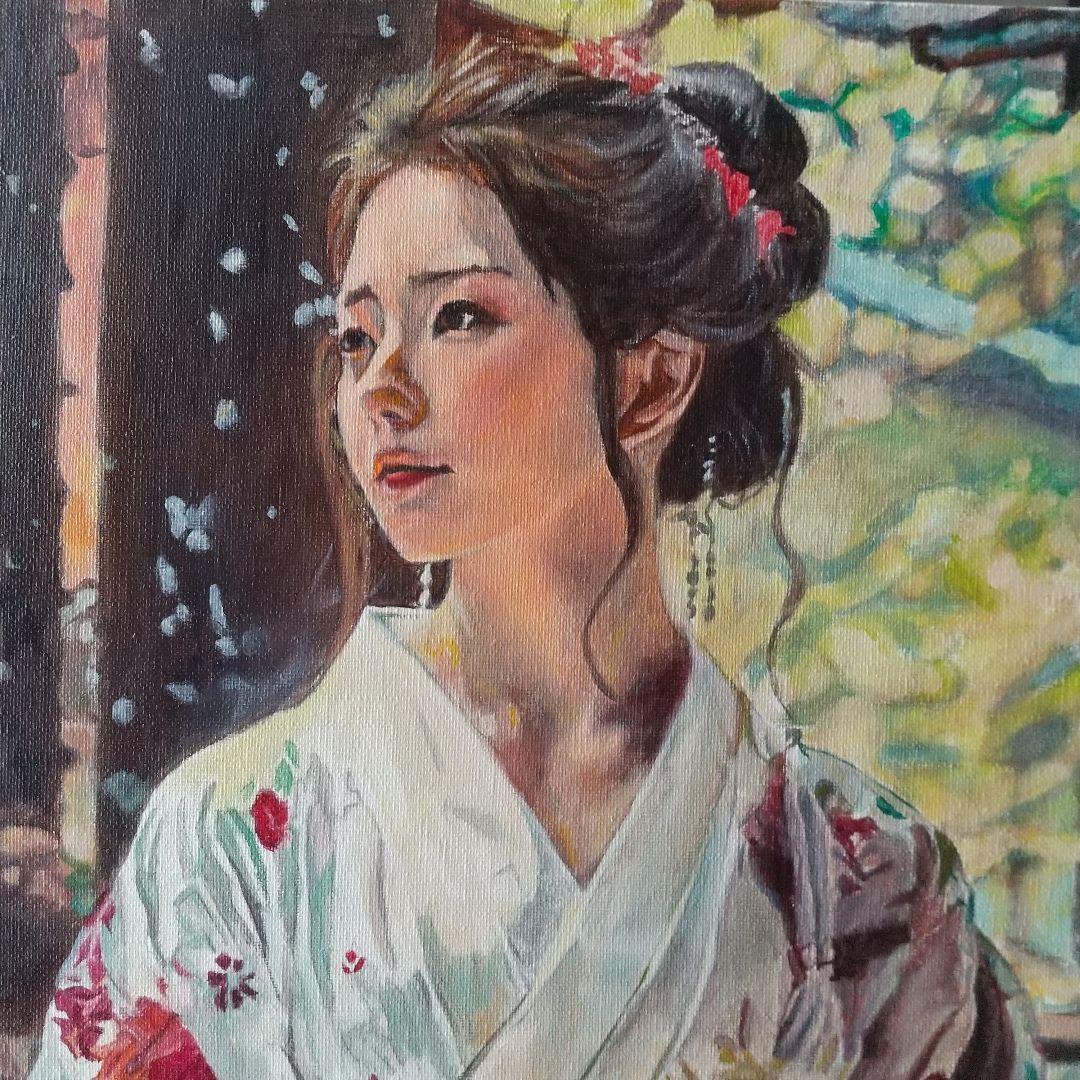 女性の肖像 油彩画 着物 8号 F8 油絵 人物画#2 - メルカリ