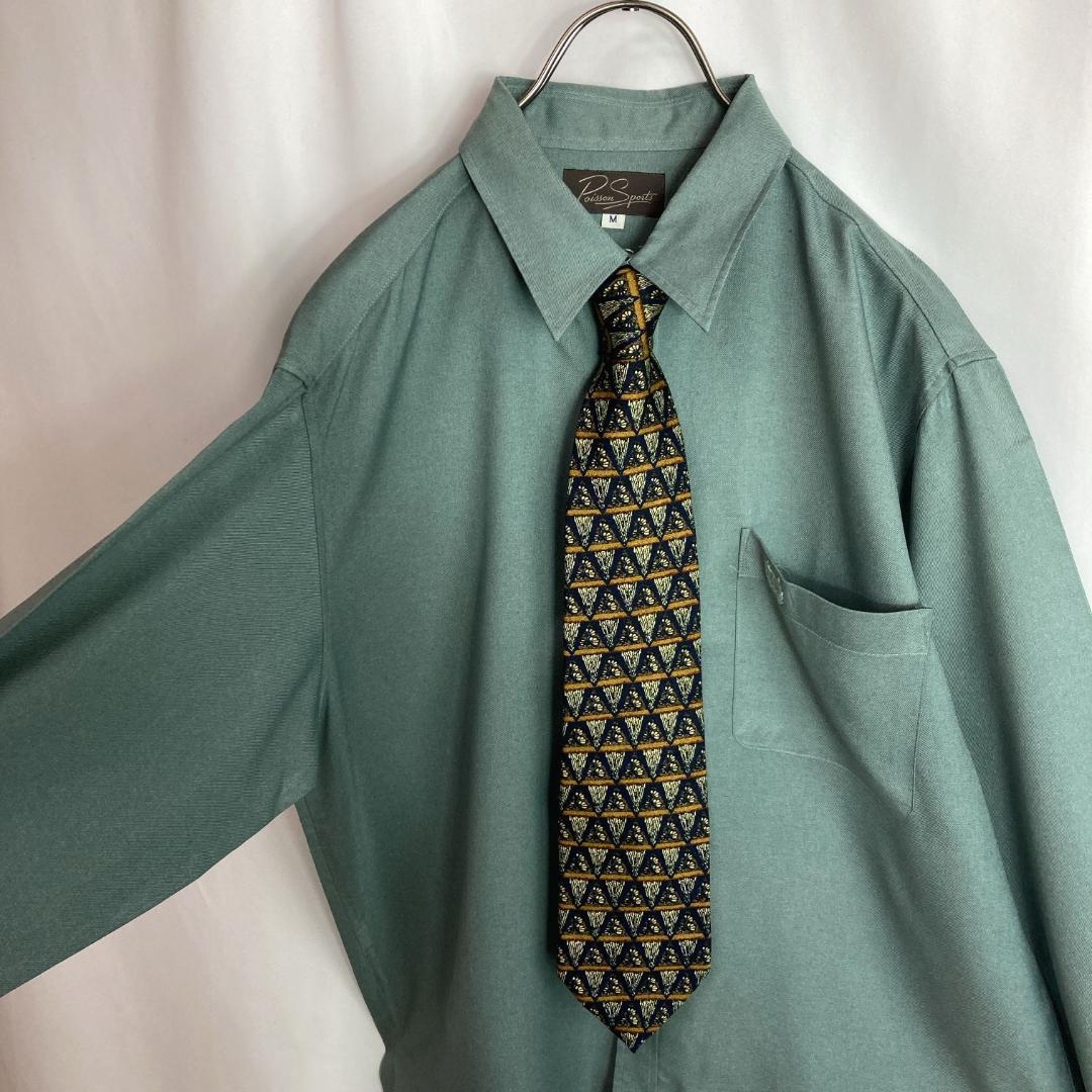 レトロ古着 ネクタイシャツコーデ アート柄 総柄デザインくすみ