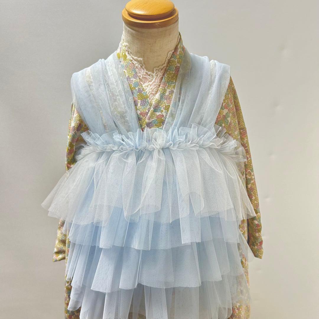 被布エプロン【Babyブルー】被布ドレス チュール被布 被布 七五三 子供