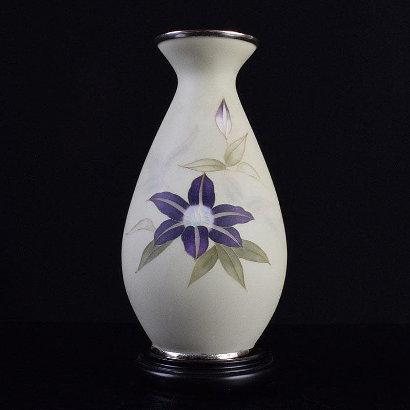 七宝焼 服部喜久作 花文 花瓶 唐木台付 共箱 V R9527 - メルカリ