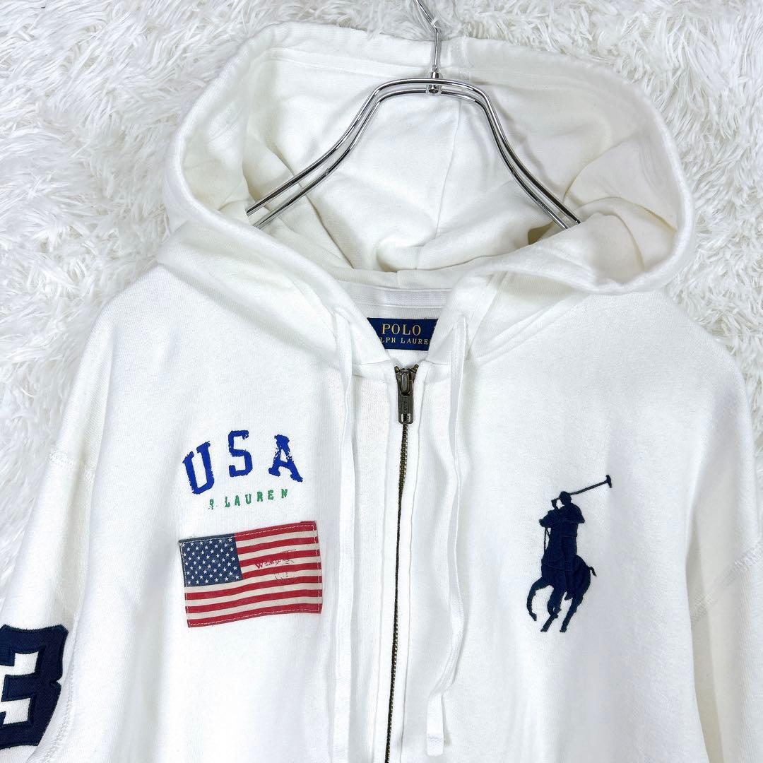 人気 ポロラルフローレン ジップアップパーカー ホワイトサイズL