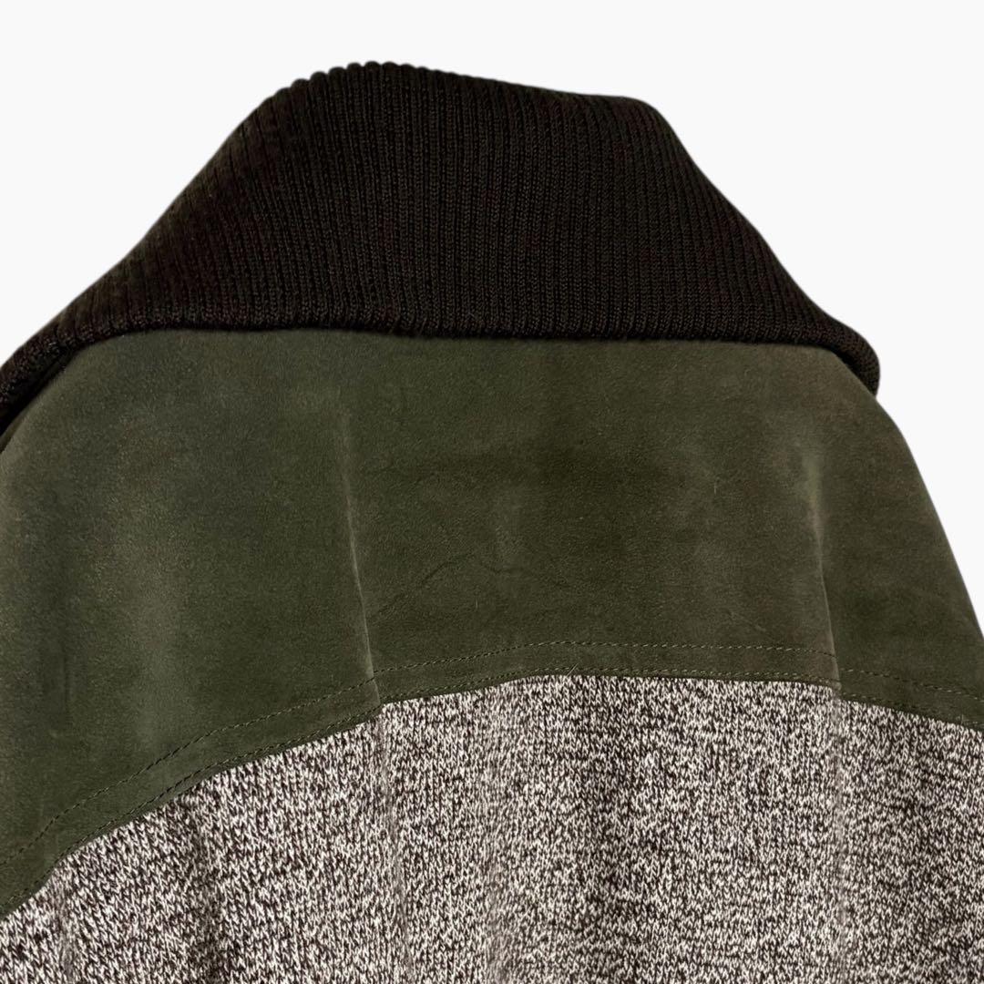 イタリア製 スエードレザージャケット 茶色×緑 XL 切り替えウール