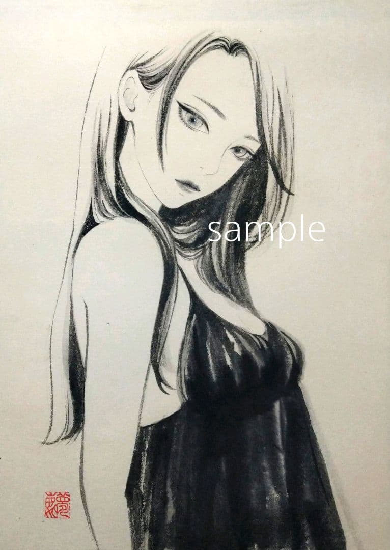 24526H　肉筆原画 水墨画　美人画　日本画　絵画　墨絵