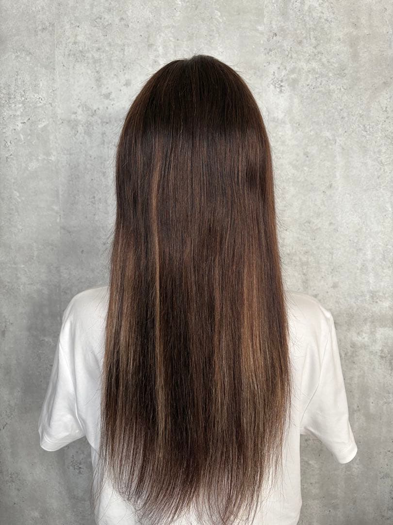 【新品】人毛100%フルウィッグ｜ブラウンハイライト｜自然なもみあげ｜ロング Brightlele（ブライトララ） 人毛100％もみあげウィッグ ウィッグ