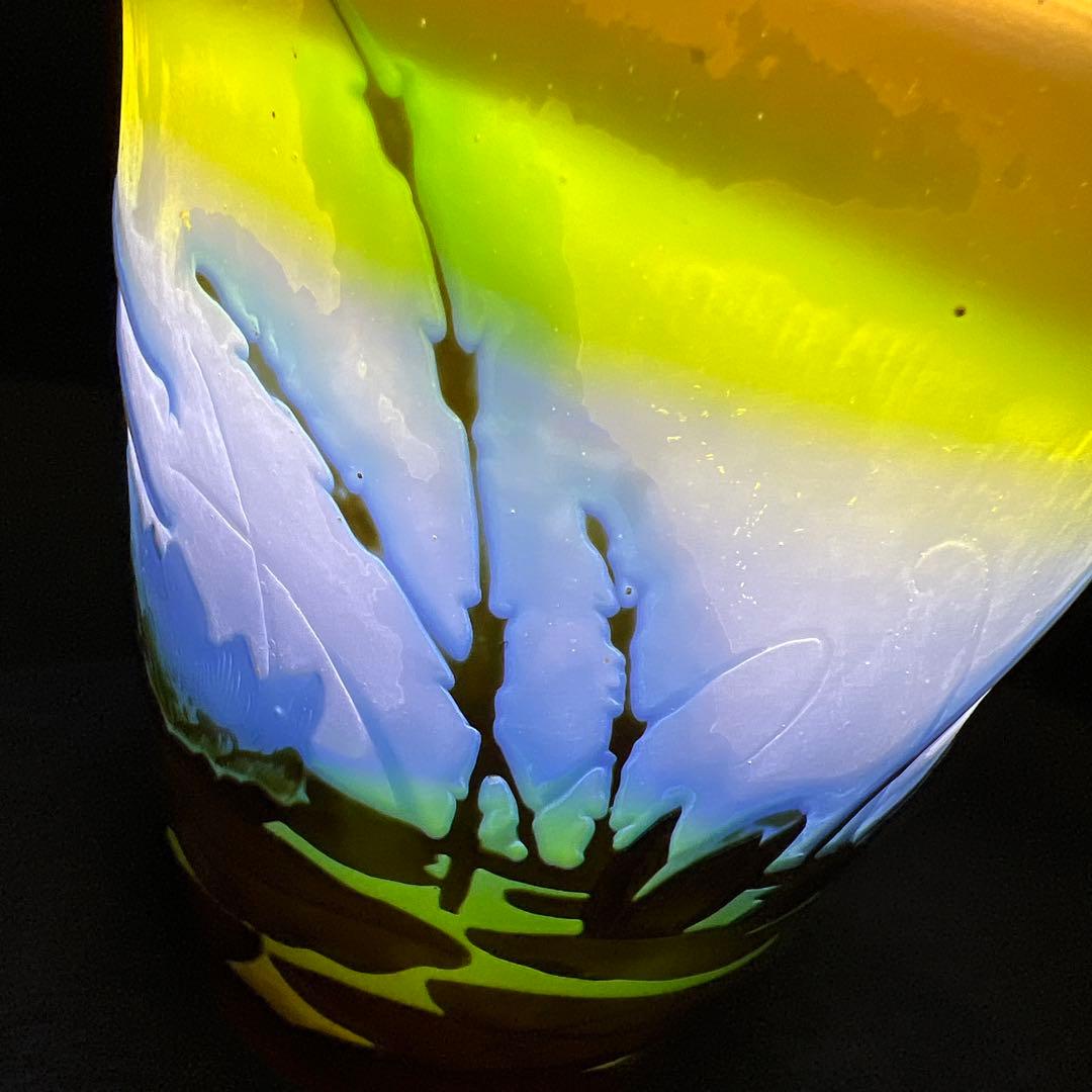 エミール・ガレ 三色酸化腐食彫花瓶 ケース付 鑑定証書付 東Y8-0210